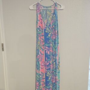 Lilly Pulitzer Maxi Dress Sundress Tank Casual Blue Pink Floral Size Large